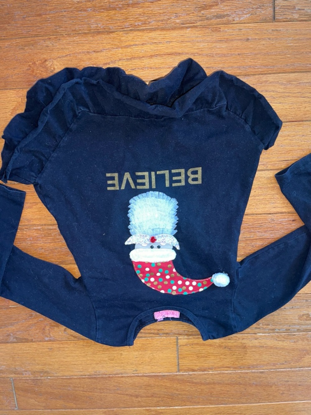 BELIEVE Navy Girls' Long Sleeve Ruffle Tee